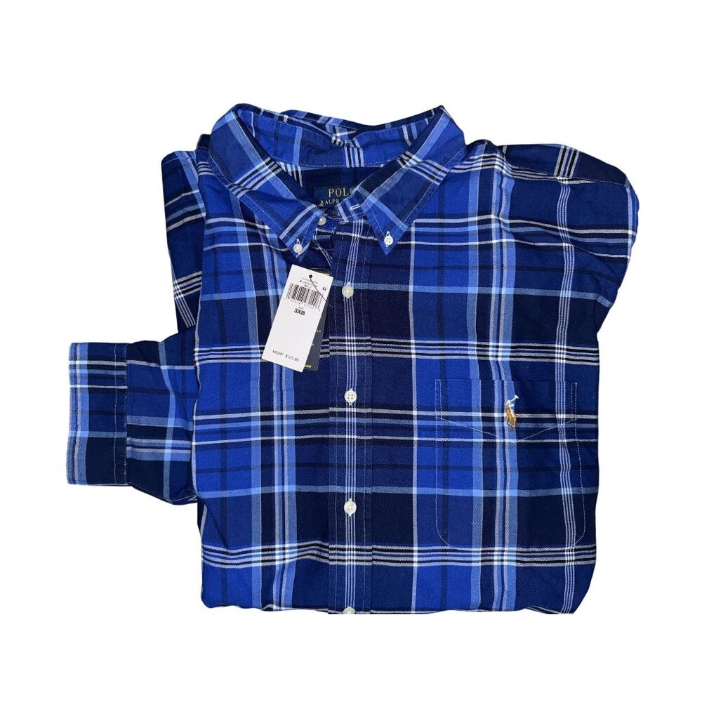 Polo Ralph Lauren Blue Plaid Button-Down Long-Sleeve Shirt Mens size 3XB